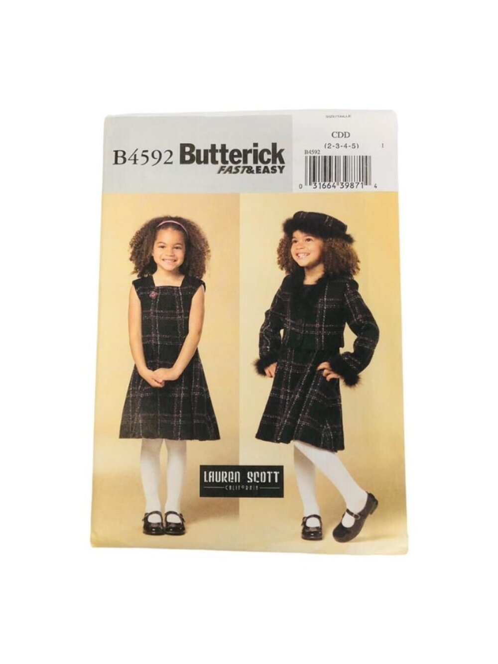 Vintage 2000s Butterick Sewing Pattern B4592 Girls Jacket Dress Hat Size 2-5